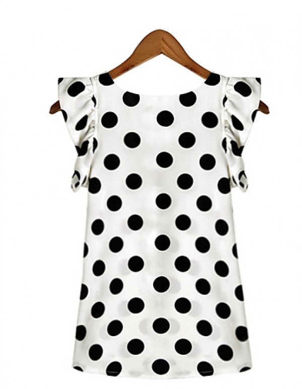 Women's Casual/Daily / Plus Size Simple Summer Blouse,Polka Dot Round Neck Short Sleeve White Polyester Translucent