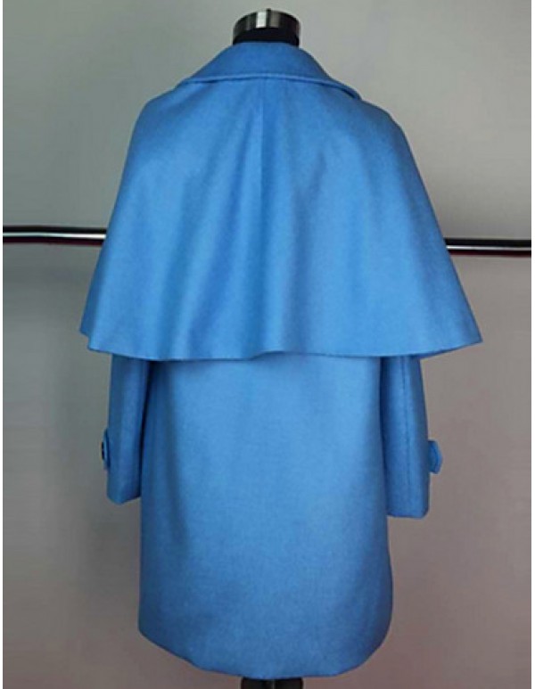 Women's Going out Cute Cloak/Capes,Solid Shirt Collar Long Sleeve Winter Blue / Orange Wool Thick
