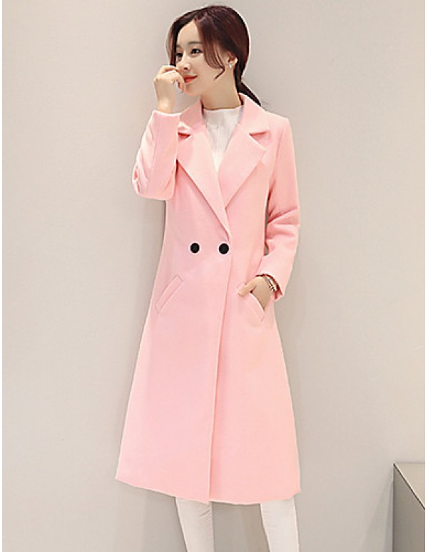 Fall Winter Going out Casual Women's Coat Solid Color Suit Collar Long Sleeve Long Section Maone Overcoat More Colors