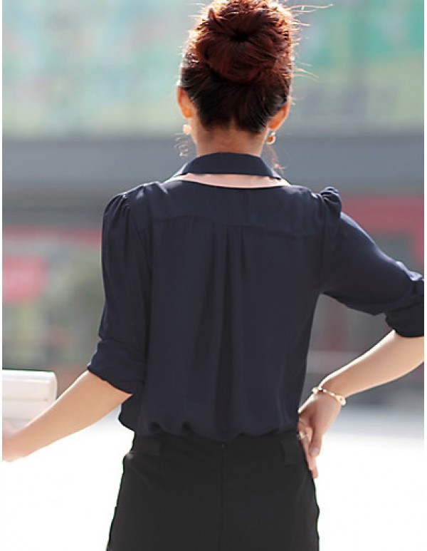 Women's Cute Contrast Bow Collar Half Sleeve Shirt
