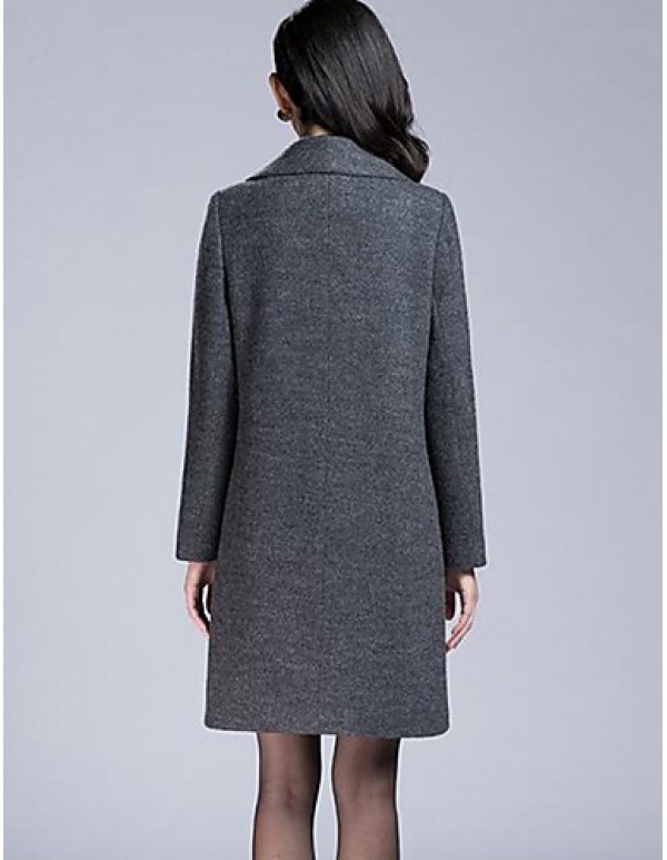 Women's Party/Cocktail / Plus Size Street chic Pea Coats,Solid Shirt Collar Long Sleeve Winter Gray Faux Fur / Cotton Thick
