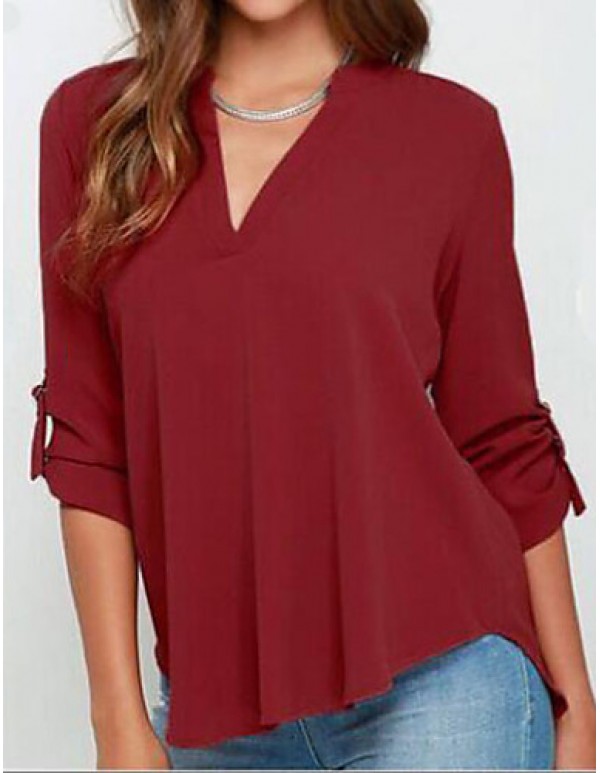 New Blusas Sexy V Neck Chiffon Women Blouse Casual Long Sleeve OL Style Solid Shirts Tops Plus Size