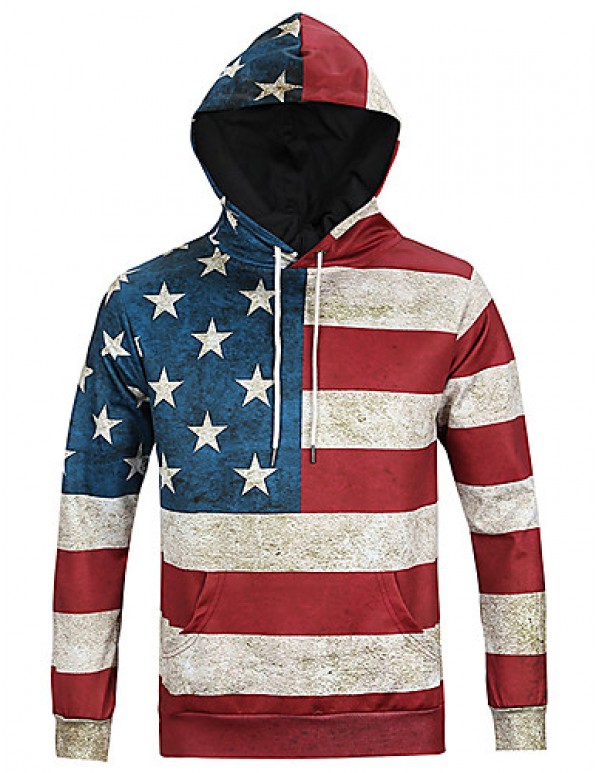 Men's Print Casual / Sport Hoodie,Cotton / Polyester Long Sleeve American Flag Printed Funny 3D Hoodie  