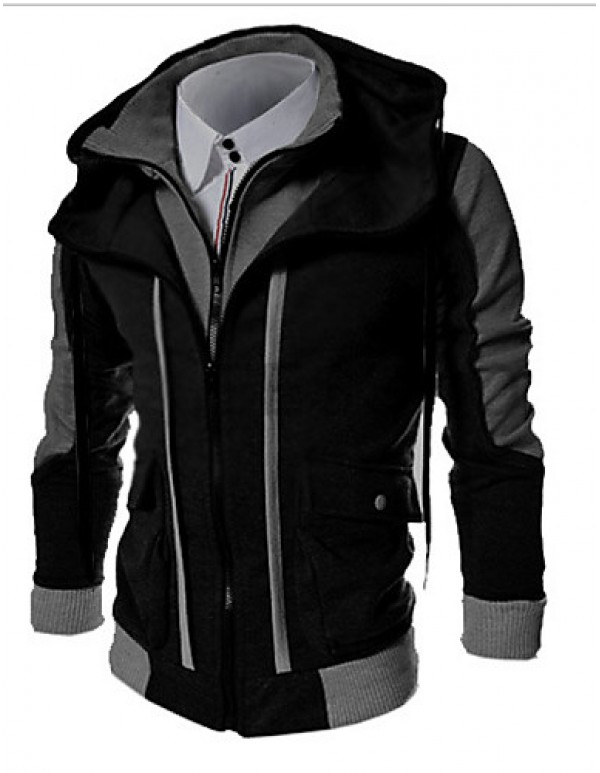 Men's Striped / Solid Casual / Formal / Sport / Plus Size Hoodie,Cotton Blend Long Sleeve Black / Gray  