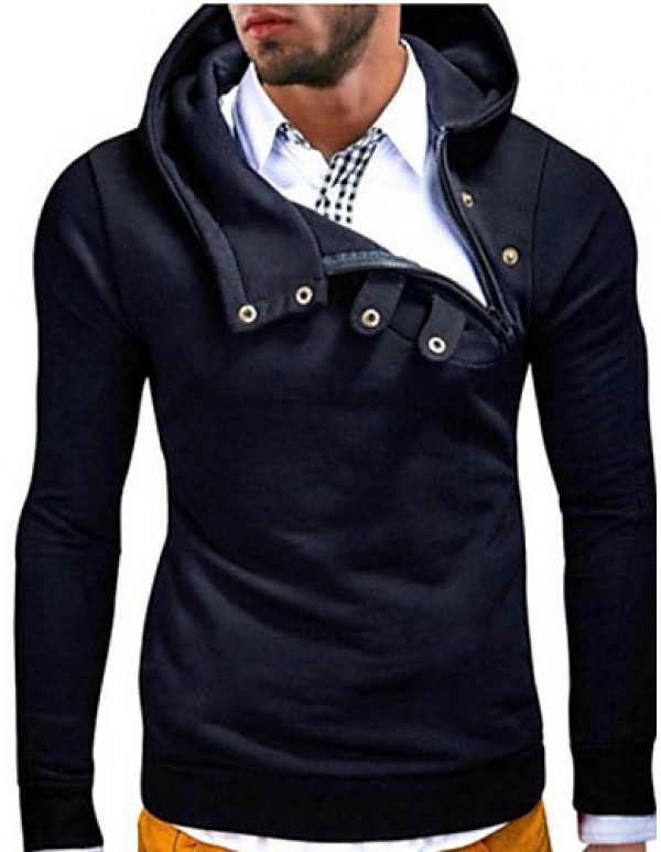 High Quality Summer Men's Side Zipper Long Sleeve Pullover Hoodie & Sweatshirt Solid Casual Sport Coat  
