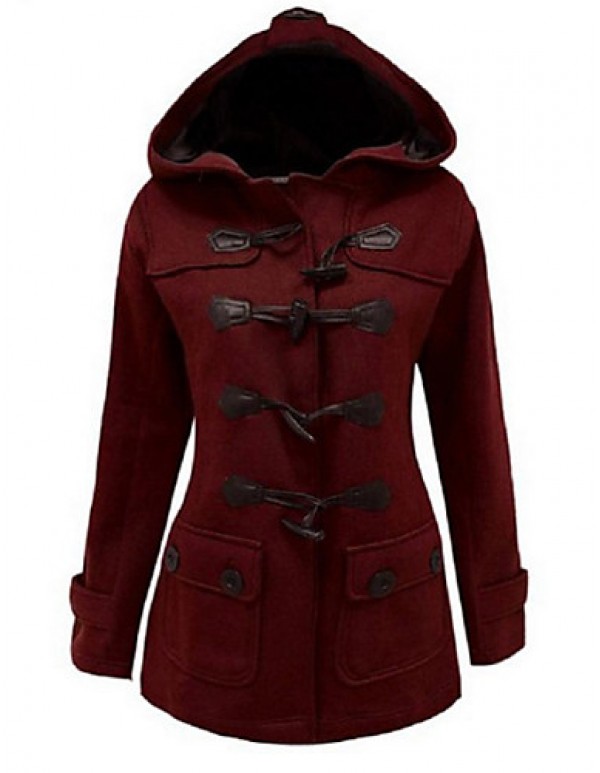 Women's Vintage Coat,Solid Hooded Long Sleeve Winter Red / Black / Gray Cotton Thick