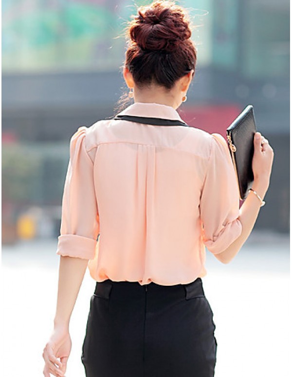 Women's Cute Contrast Bow Collar Half Sleeve Shirt
