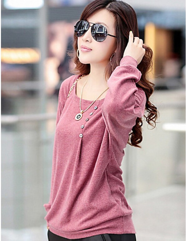 Women's Casual Stretchy Long Sleeve Regular Blouse (Cotton Blends)