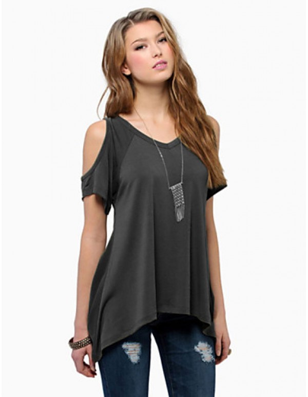 Women's Sexy Off Shoulder Fishtail hem T-shirt (Cotton)