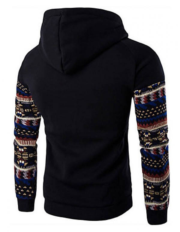 Men's Plus Size Street chic Regular Hoodies,Patchwork Red / Black / Gray Hooded Long Sleeve Wool / Polyester Fall / Winter Thick  