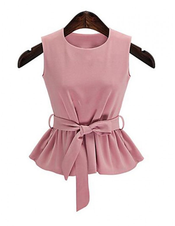 Women's Casual/Daily Plus Size / Street chic Summer Set,Solid Round Neck Sleeveless Pink / Black Cotton Medium