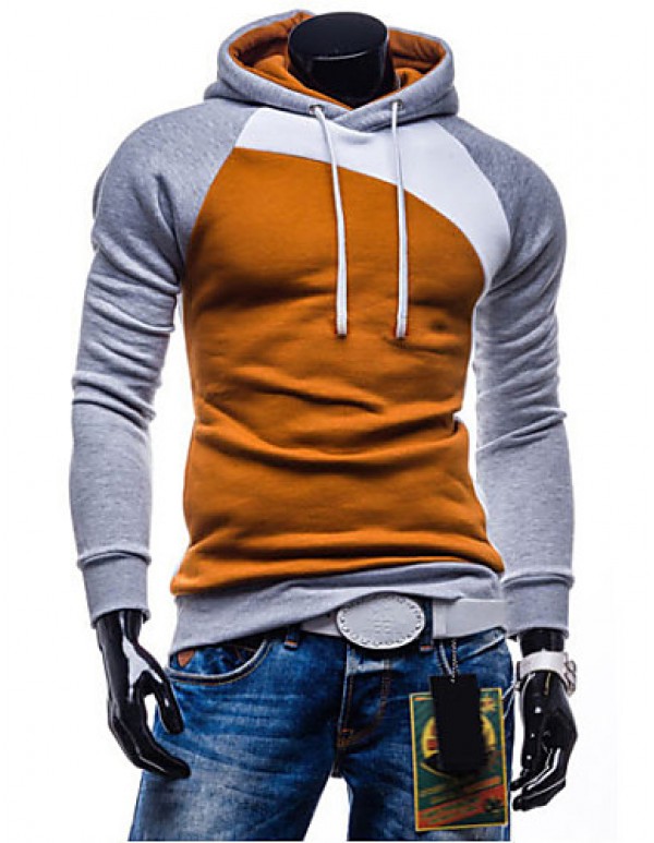 Men's Long Sleeve Hoodie & Sweatshirt , Cotton Blend Plaids & Checks / Pure  