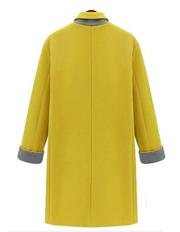 Women's Casual/Daily Simple Coat,Solid Stand Long Sleeve Winter Blue / Yellow Others Thick