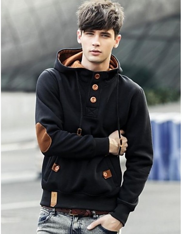   Men's Pullover Solid Color Hoodies Long Sleeves Fleece  