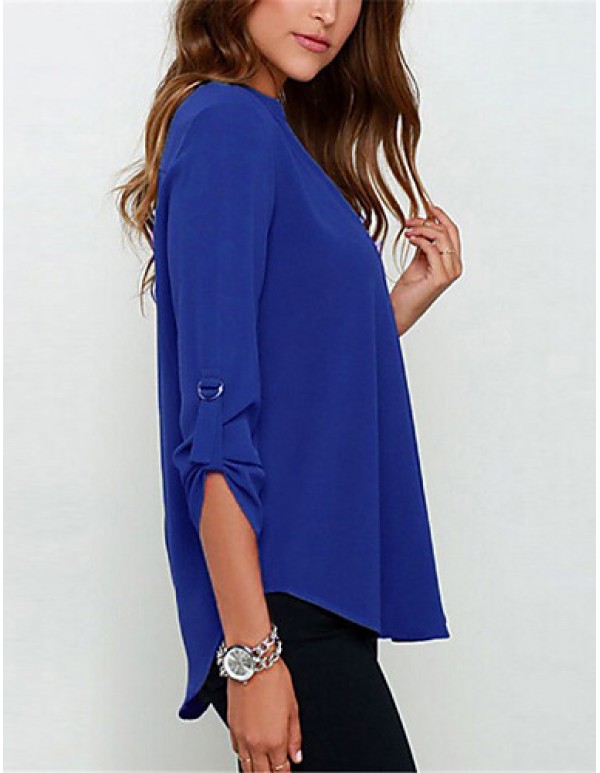 New Blusas Sexy V Neck Chiffon Women Blouse Casual Long Sleeve OL Style Solid Shirts Tops Plus Size