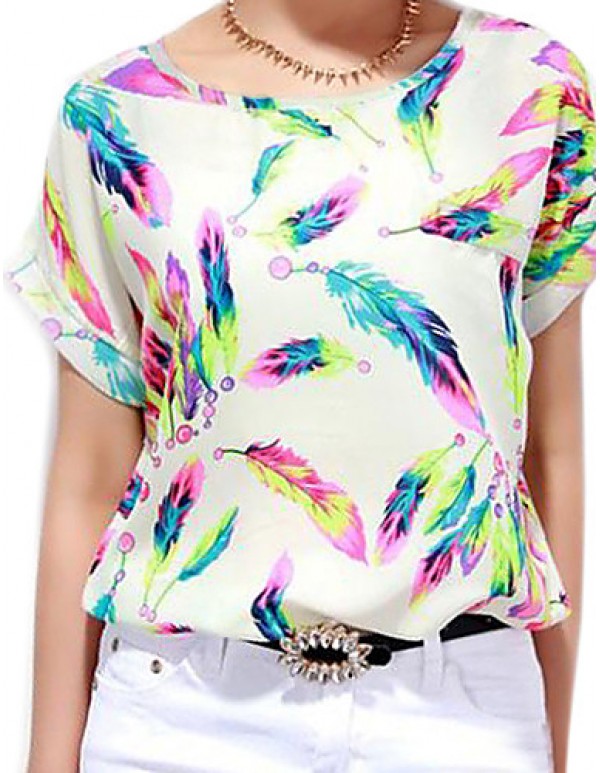 Women's Chiffon Batwing Sleeve Floral Print Tops Blouse T-Shirt Plus Size