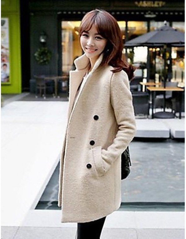 Women's Plus Size Coat,Solid Long Sleeve Winter Beige Thick