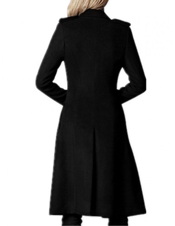 Women's Casual/Daily Simple / Street chic Coat,Solid Shirt Collar Long Sleeve Winter Black Cotton Medium