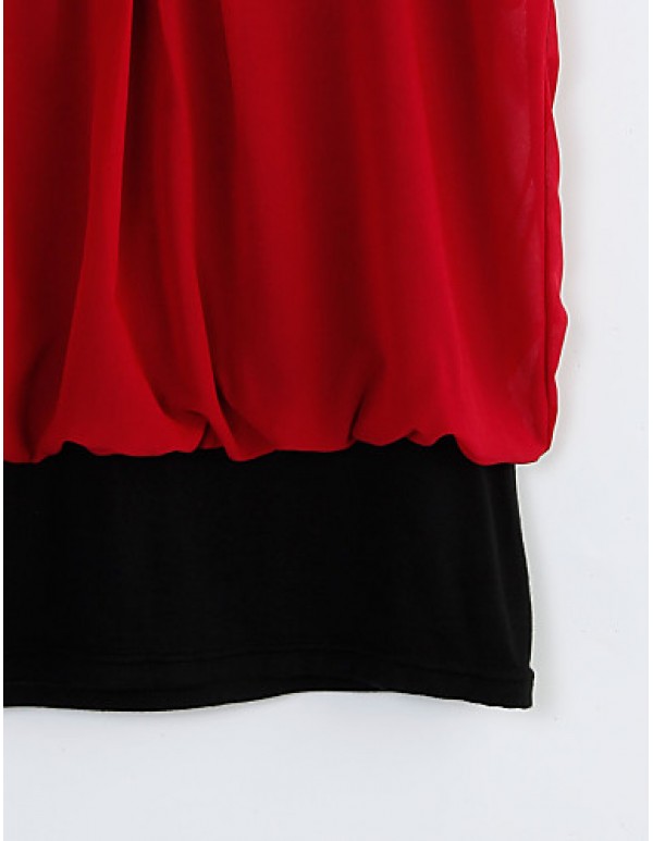 Women's Solid Red/Black/Green Blouse, Plus Size Beaded V Neck Short Petal Sleeve