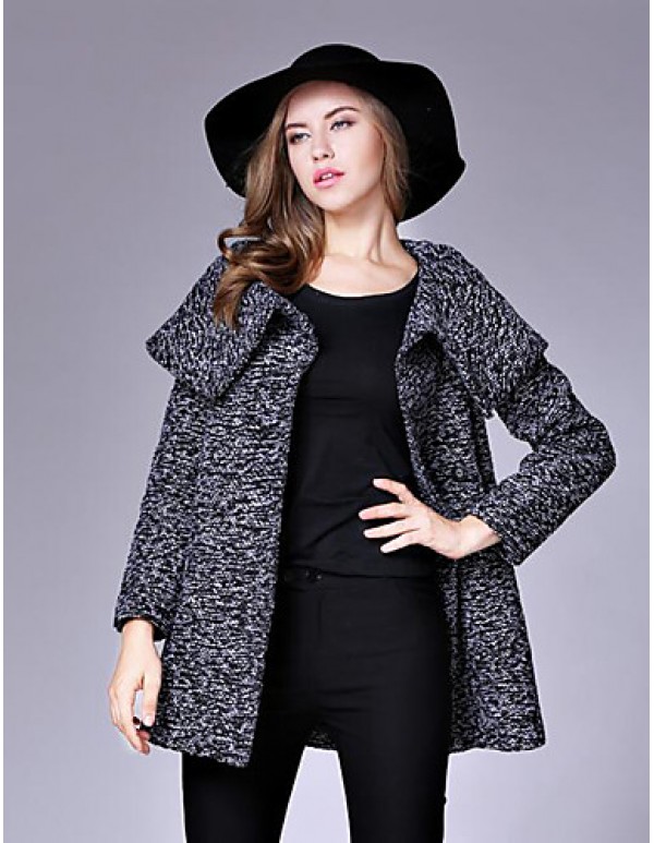Women's Casual/Daily Street chic CoatSolid Shirt Collar Long Sleeve Fall / Winter Black / Gray Wool Medium