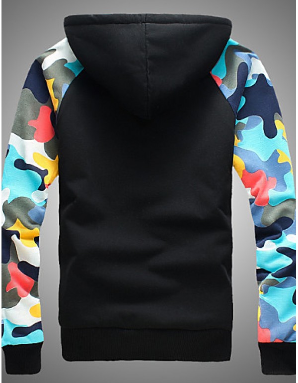 Men's Fashion Camouflage Print Plus Velvet Hooded Cardigan Thick Sweatshirt  