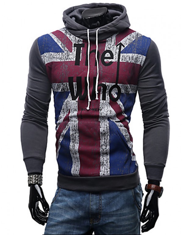   Men's Print / Letter Casual / Sport / Plus Size HoodieCotton / Polyester Long Sleeve Blue / Gray / Camel  