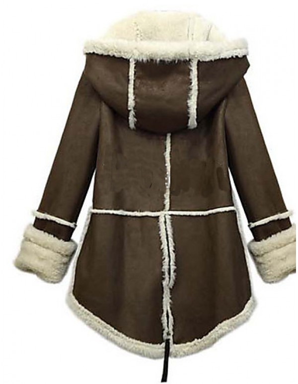 WinterWomen's Solid Color Brown Coats & Jackets , Sexy / Casual / Work Tailored Collar Long Sleeve