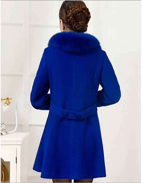 Women's Plus Size Coat,Solid Shirt Collar Long Sleeve Winter Blue / Black Wool / Others Thick