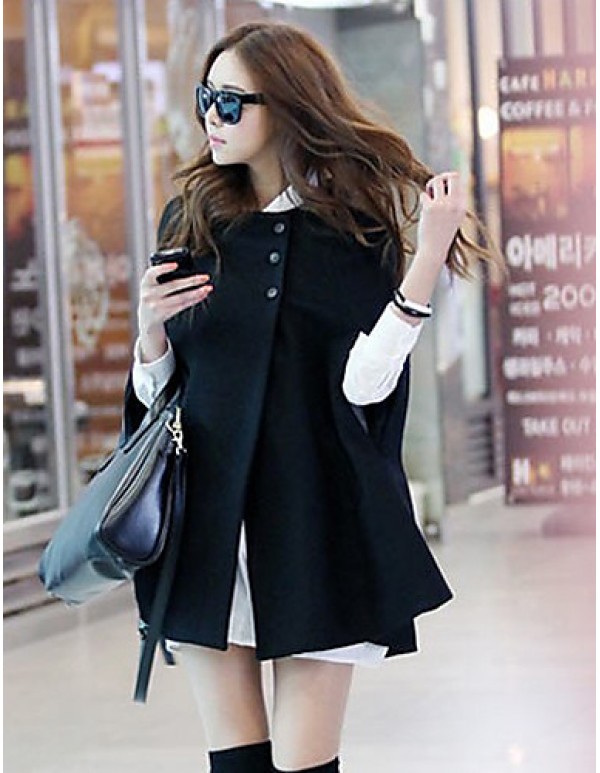 WinterWomen's Solid Color Black Coats & Jackets , Sexy / Casual / Work Cowl Long Sleeve