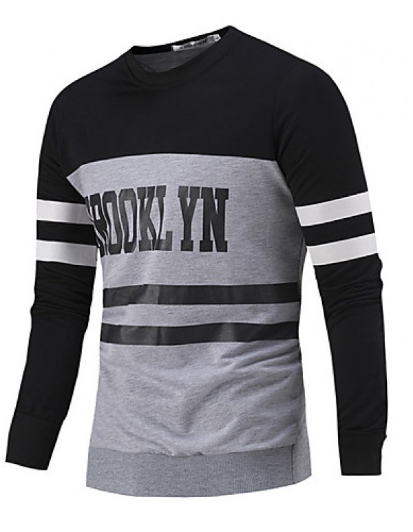 Men's Letter Casual / Sport Hoodie & Sweatshirt,Cotton Long Sleeve Black / White  