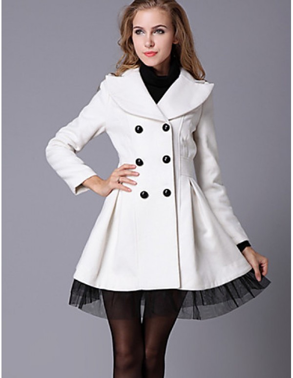 New Women Slim Fit double-breasted wool Trench Coat Casual Outwear