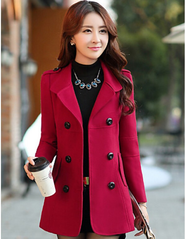 Women's Vintage Coat,Solid Shirt Collar Long Sleeve Winter Blue / Red / Yellow Wool / Cotton / Others Thick