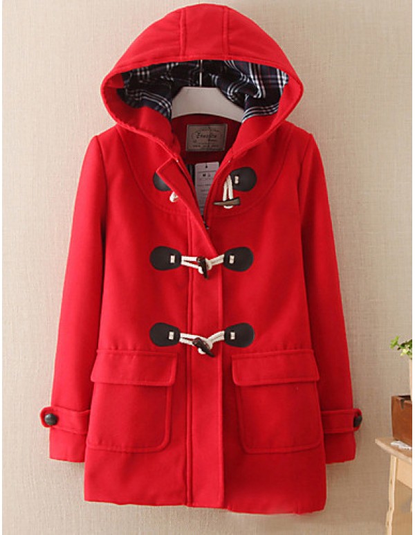Women's Casual/Daily Simple Coat,Solid Shirt Collar Long Sleeve Winter Red / Beige / Gray Wool Medium