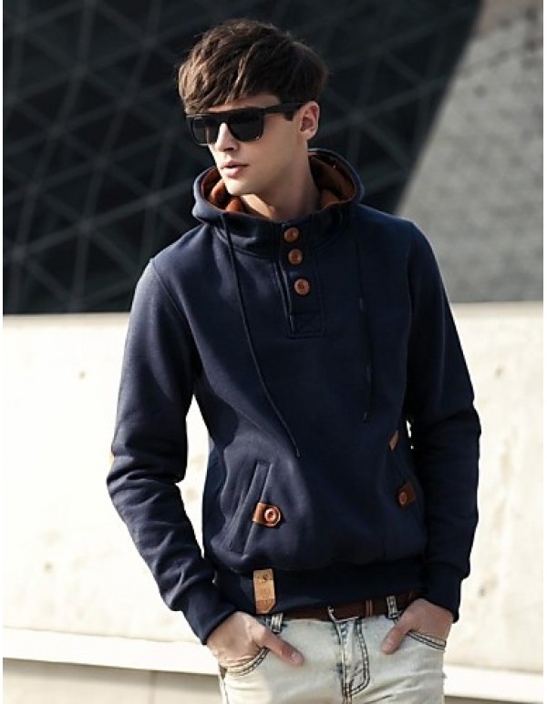   Men's Pullover Solid Color Hoodies Long Sleeves Fleece  