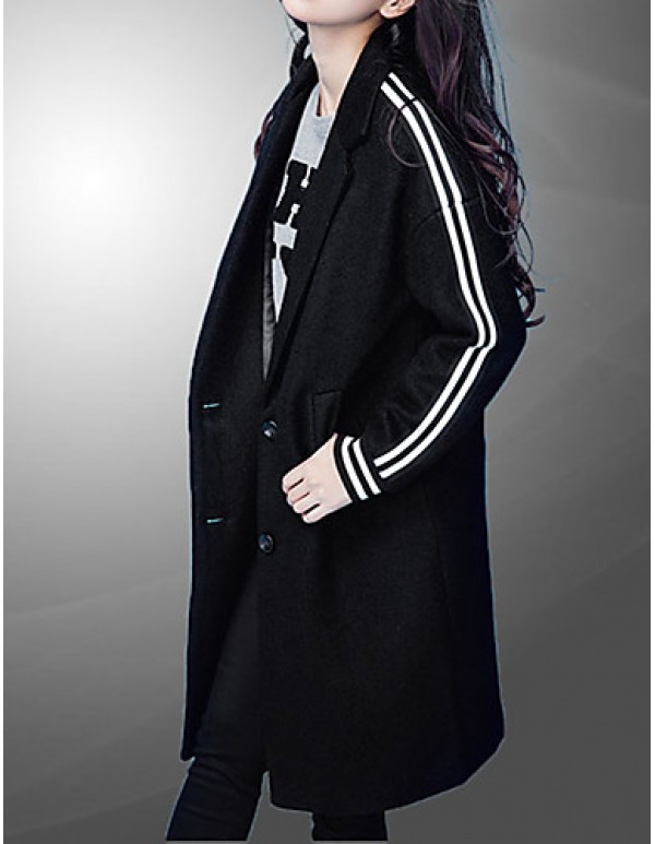 Women's Casual/Daily Street chic Coat,Solid Peter Pan Collar Long Sleeve Fall / Winter Black Wool Thick