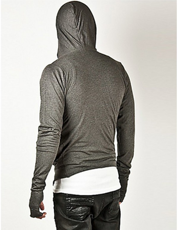 Men's Solid Casual / Sport Hoodie & Sweatshirt,Cotton / Polyester Long Sleeve Black / Gray  
