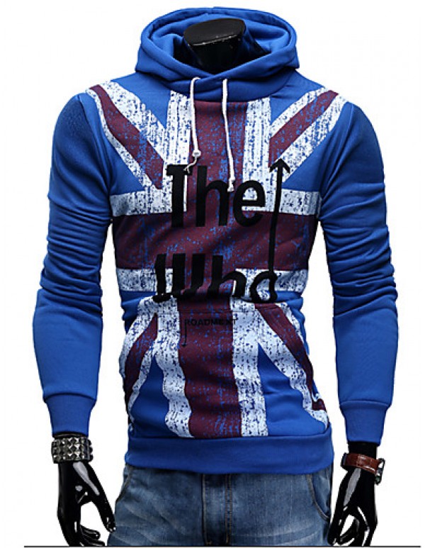   Men's Print / Letter Casual / Sport / Plus Size HoodieCotton / Polyester Long Sleeve Blue / Gray / Camel  