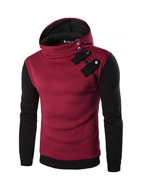 Men's Casual/Daily / Club / Sports Simple / Street chic / Active Regular Hoodies,Solid / Color Block Red / Black / Gray Hooded Long Sleeve  
