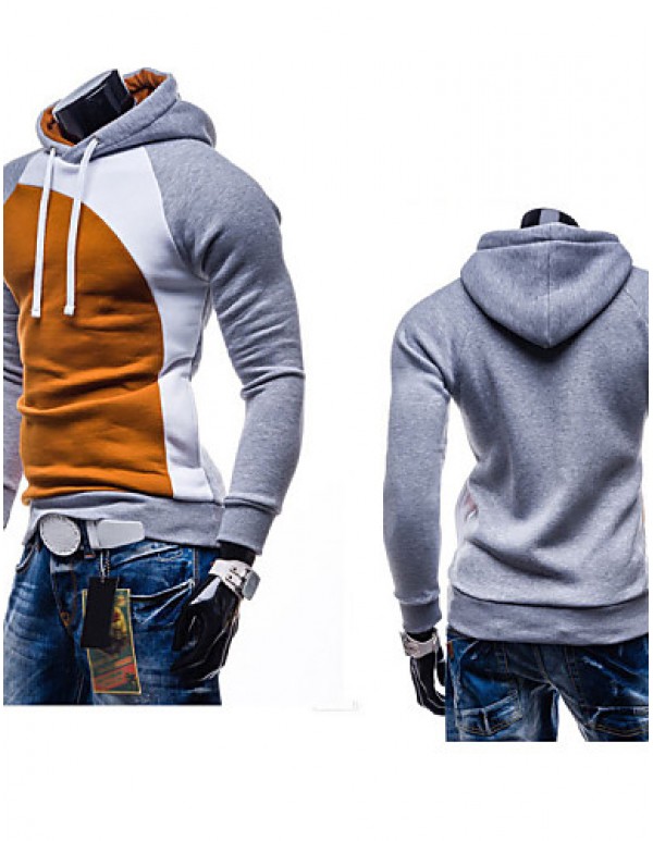 Men's Long Sleeve Hoodie & Sweatshirt , Cotton Blend Plaids & Checks / Pure  