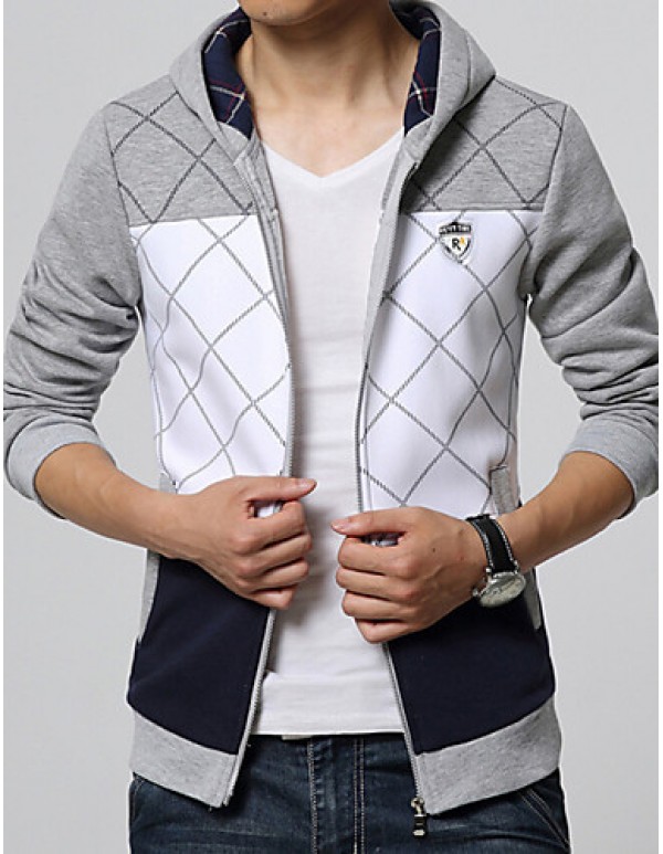 Men's Fashion Plaid Patchwork Hooded Cardigan Sweatshirt  