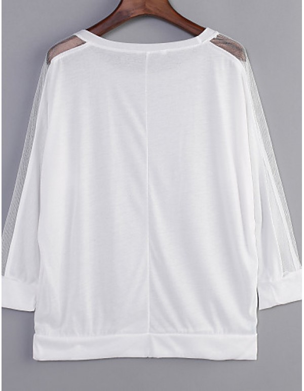 Women's Batwing Round Neck Sheer Mesh Cape Sleeve Loose T-Shirt