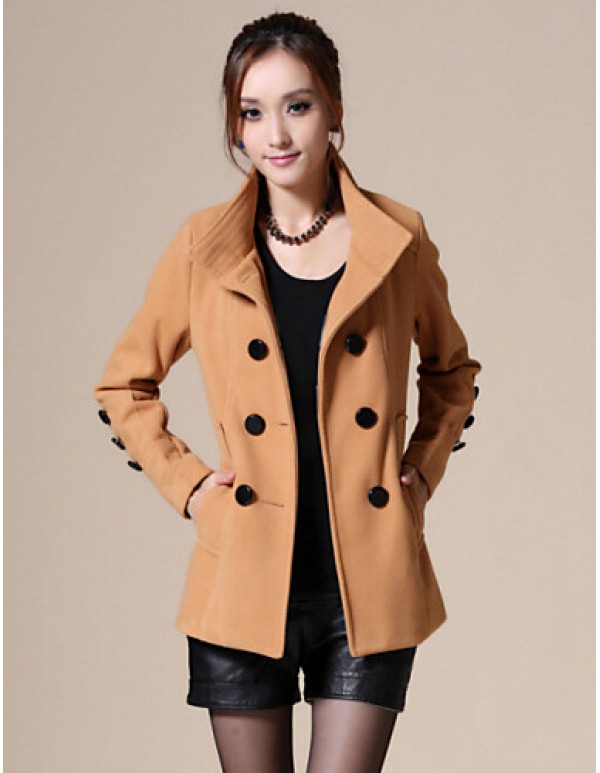 Women's Vintage/Work Thick Long Sleeve Regular Coat (Cotton/Wool Blends)