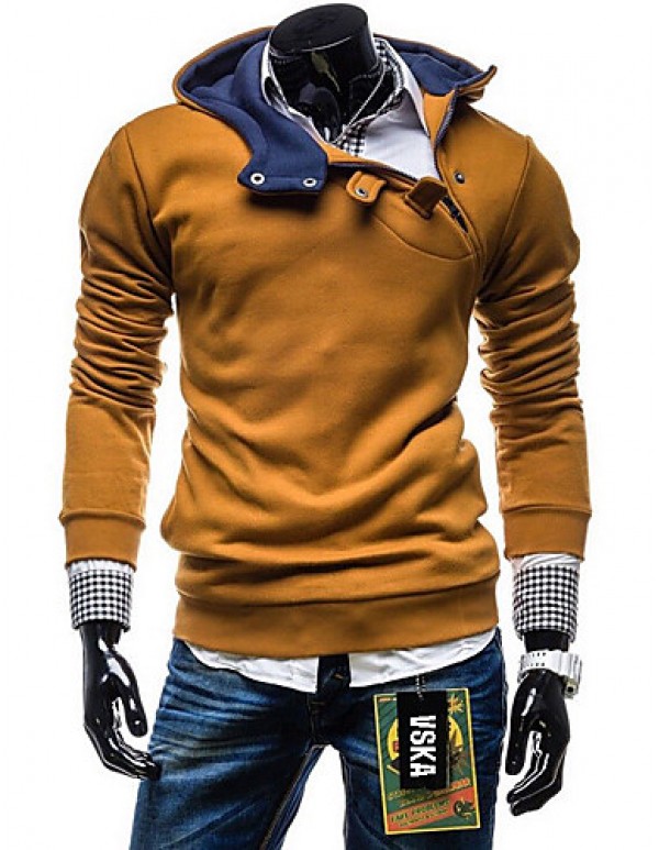 Men's Long Sleeve Hoodie & Sweatshirt , Cotton Blend / Polyester Pure  