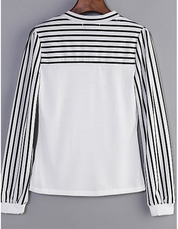 Women's Bow Neck Stripes Print Long Sleeves T-shirt