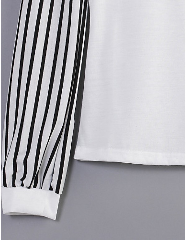 Women's Bow Neck Stripes Print Long Sleeves T-shirt