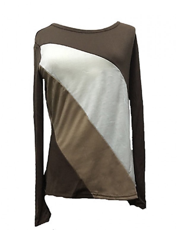 Women's Casual Round Collar Long Sleeve Spliced Color Block T-shirt