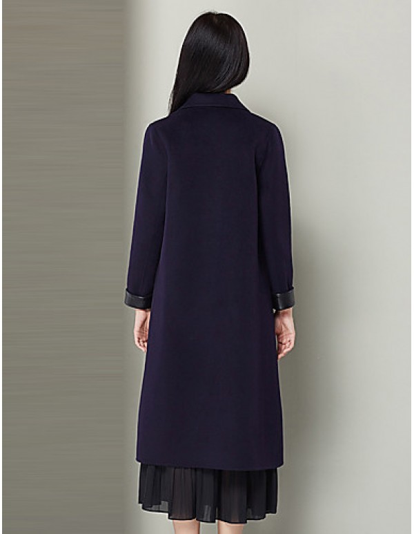 Women's Work Simple Fur CoatSolid Cowl Long Sleeve Fall / Winter Purple Wool Thick