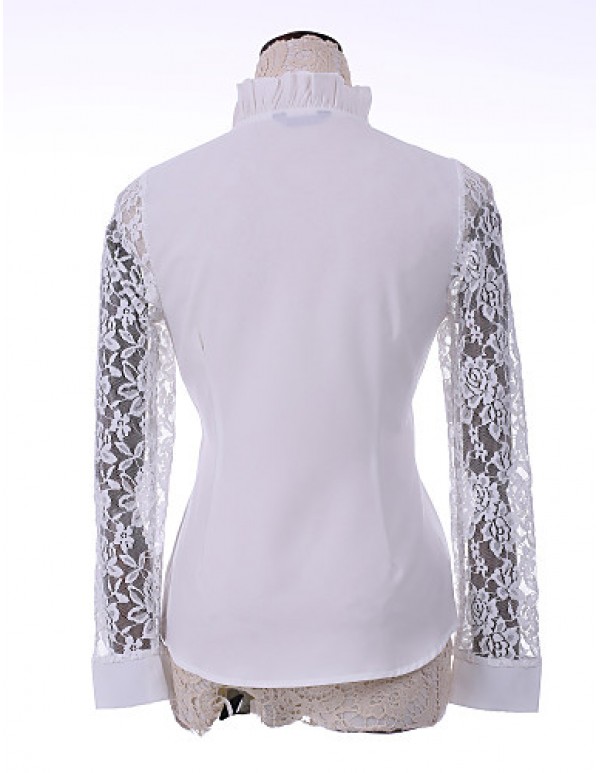  Women's Solid White Shirt,Shirt Collar Long Sleeve