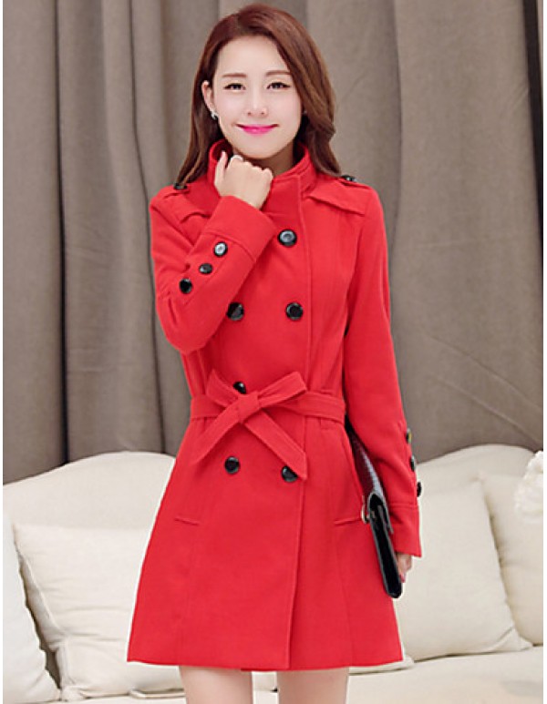 Women's Casual/Daily Simple Coat,Solid Turtleneck Long Sleeve Winter Blue / Red / Black / Brown / Yellow Wool Thick