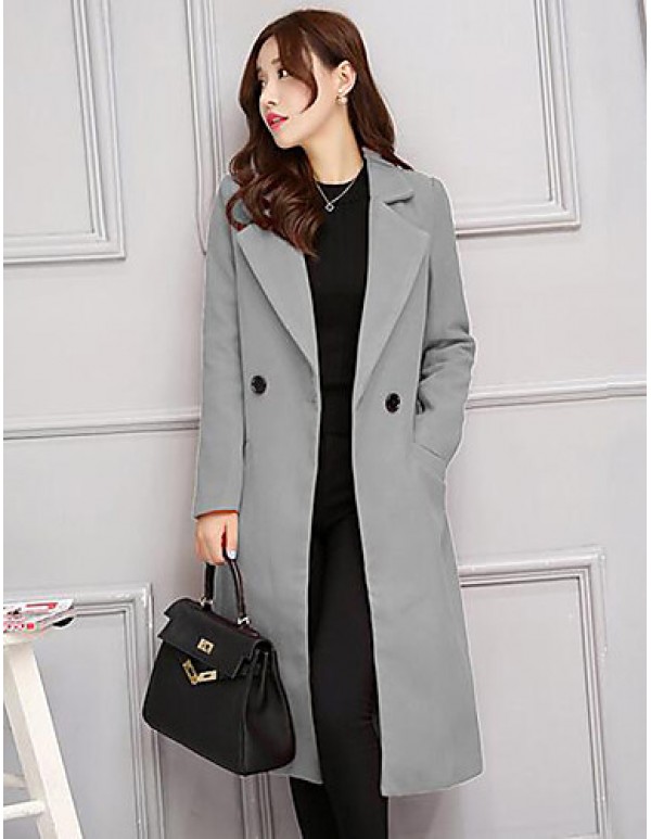 Women's Casual/Daily Simple Slim Large Size Coat,Solid Notch Lapel Long Sleeve Winter
